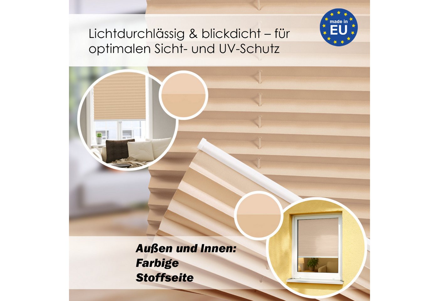 DomDeco Plissee "Calura", blickdicht, Ohne Bohren, Klemmfix, Sicht- und Sonnenschutz, ohne Bohren, Klemmfix, Fixmaß, Klemmträger – Bild 3 von 5