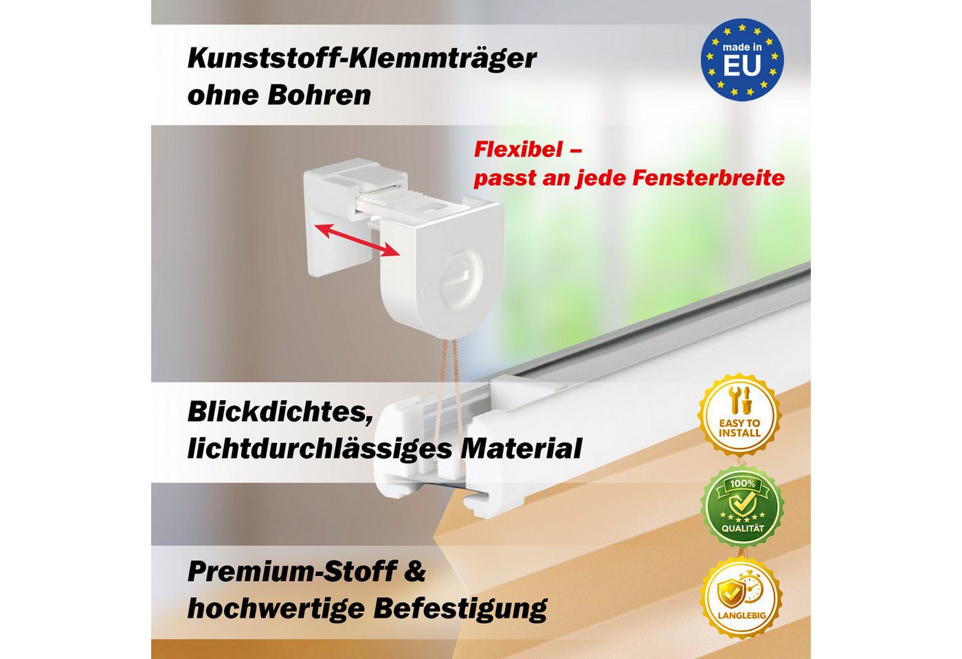 DomDeco Plissee "Calura", blickdicht, Ohne Bohren, Klemmfix, Sicht- und Sonnenschutz, ohne Bohren, Klemmfix, Fixmaß, Klemmträger – Bild 4 von 5