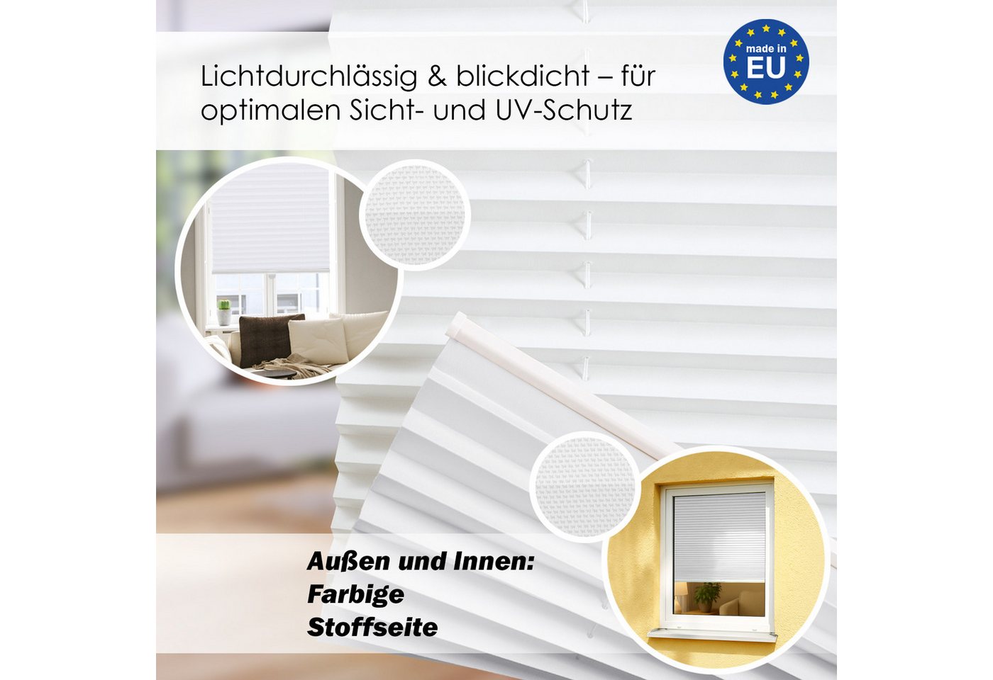 DomDeco Plissee "Calura", blickdicht, Ohne Bohren, Klemmfix, Sicht- und Sonnenschutz, ohne Bohren, Klemmfix, Fixmaß, Klemmträger – Bild 2 von 5