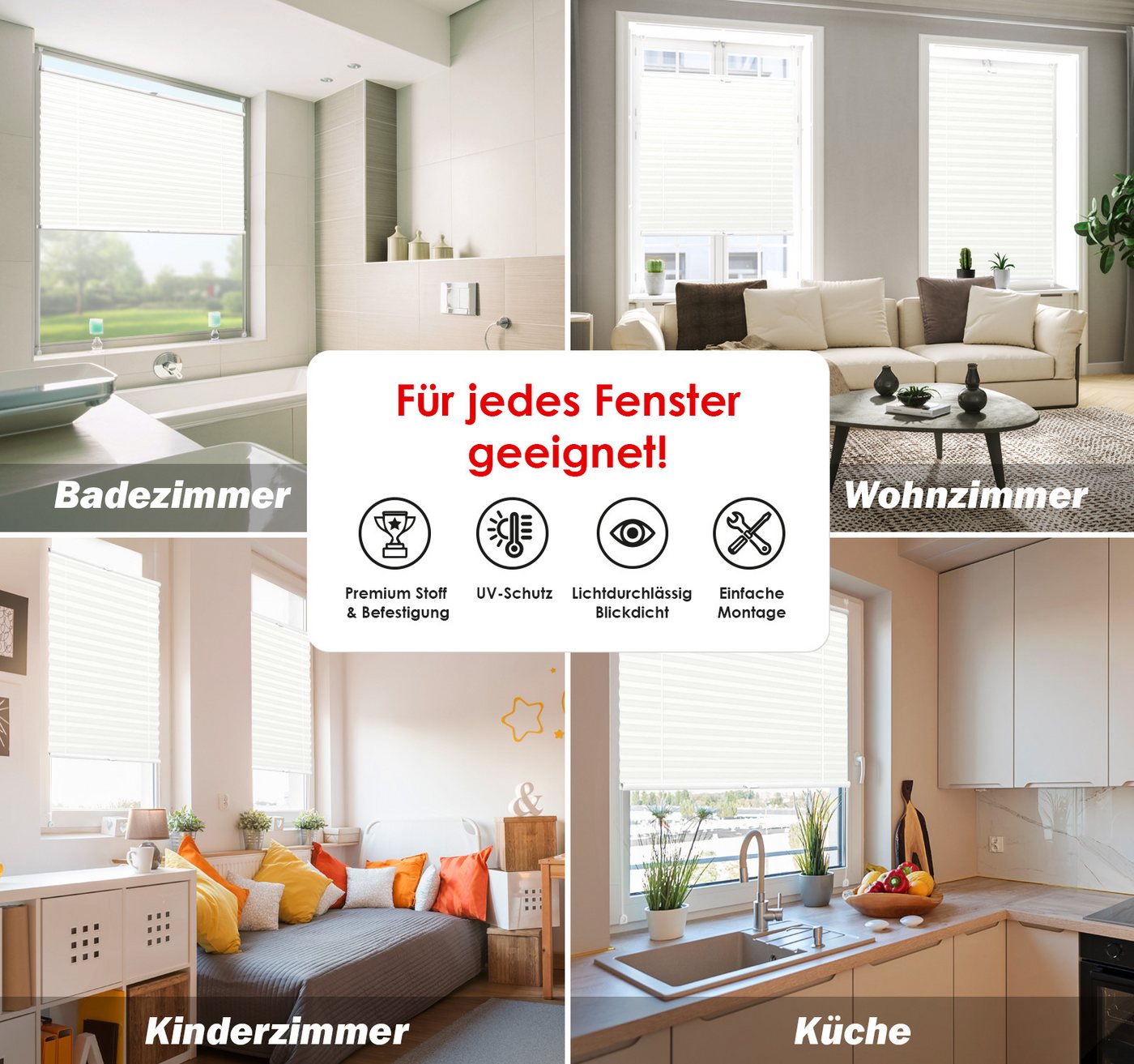 DomDeco Plissee "Calura", blickdicht, Ohne Bohren, Klemmfix, Sicht- und Sonnenschutz, ohne Bohren, Klemmfix, Fixmaß, Klemmträger – Bild 3 von 5
