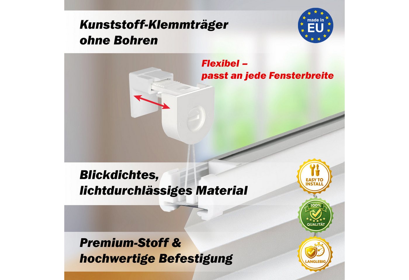 DomDeco Plissee "Calura", blickdicht, Ohne Bohren, Klemmfix, Sicht- und Sonnenschutz, ohne Bohren, Klemmfix, Fixmaß, Klemmträger – Bild 4 von 5