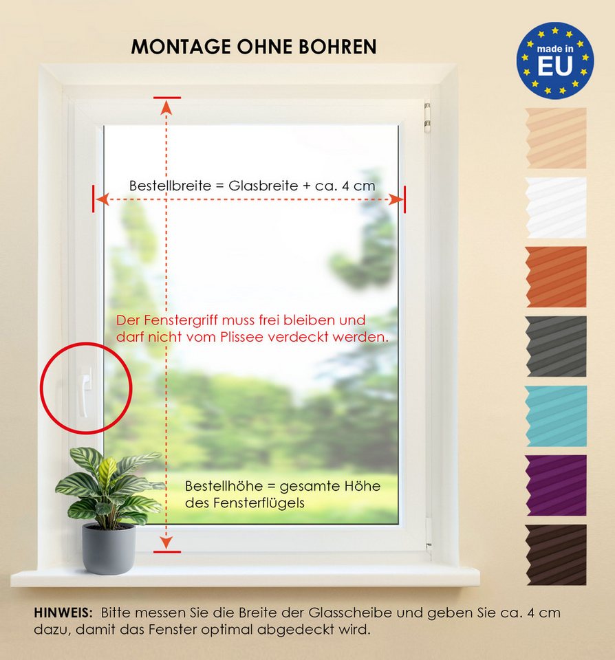 DomDeco Plissee "Calura", blickdicht, Ohne Bohren, Klemmfix, Sicht- und Sonnenschutz, ohne Bohren, Klemmfix, Fixmaß, Klemmträger – Bild 5 von 5