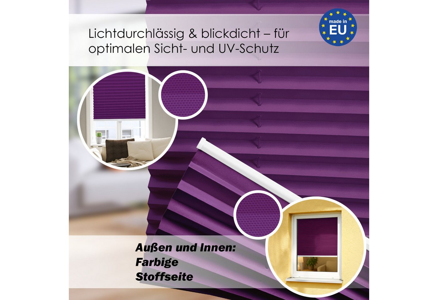 DomDeco Plissee "Calura", blickdicht, Ohne Bohren, Klemmfix, Sicht- und Sonnenschutz, ohne Bohren, Klemmfix, Fixmaß, Klemmträger – Bild 2 von 5