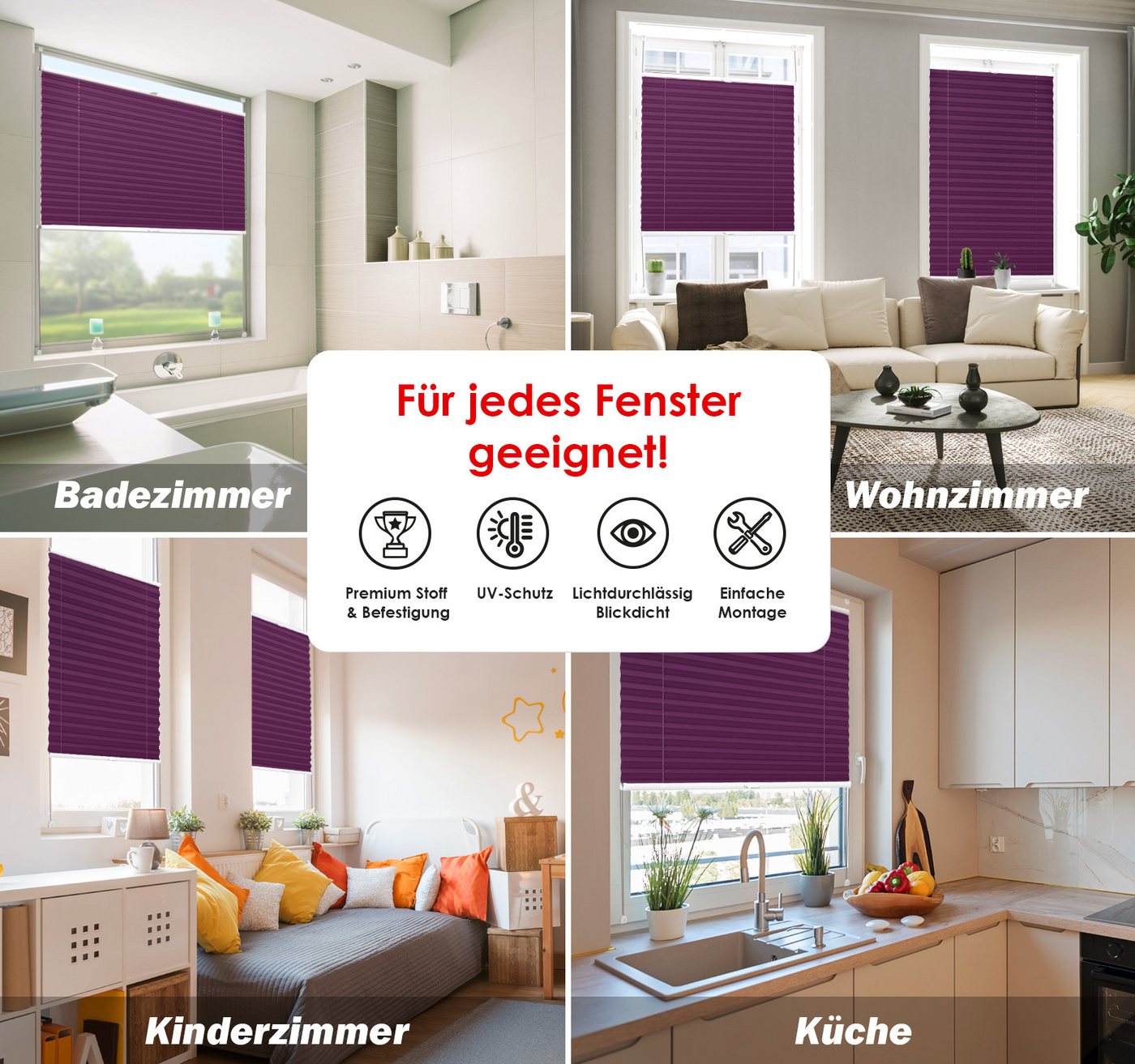 DomDeco Plissee "Calura", blickdicht, Ohne Bohren, Klemmfix, Sicht- und Sonnenschutz, ohne Bohren, Klemmfix, Fixmaß, Klemmträger – Bild 3 von 5