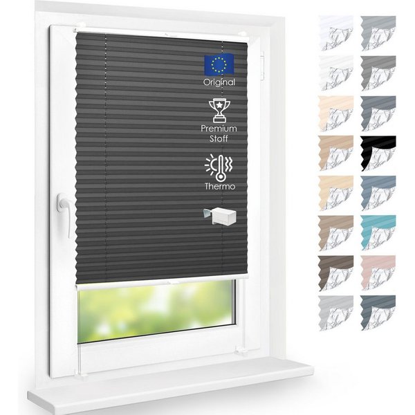 DomDeco Plissee Premium Thermo Plissee ohne Bohren, Sichtschutz, lichtdurchlässig, blickdicht, Klemmfix, Thermo-Wärmeschutz, verdunkelnd, blickdicht, Stufenlos