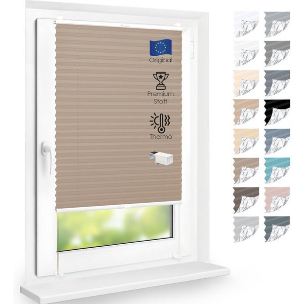 DomDeco Plissee Premium Thermo Plissee ohne Bohren, Sichtschutz, lichtdurchlässig, blickdicht, Klemmfix, Thermo-Wärmeschutz, verdunkelnd, blickdicht, Stufenlos
