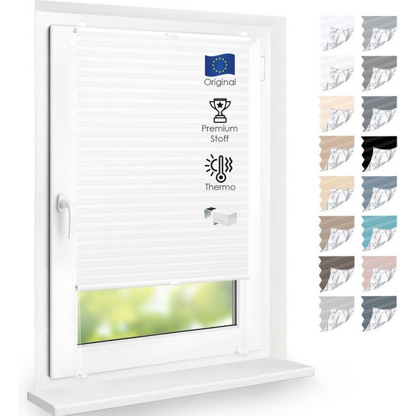 DomDeco Plissee Premium Thermo Plissee ohne Bohren, Sichtschutz, lichtdurchlässig, blickdicht, Klemmfix, Thermo-Wärmeschutz, verdunkelnd, blickdicht, Stufenlos