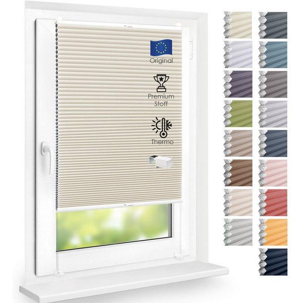 DomDeco Wabenplissee Thermo Plissee ohne Bohren - Hitzeschutz, Verdunkelung, verspannt, abdunkelnd, Klemmfix, stufenlos, kälteschutz, modernes Fensterplissee