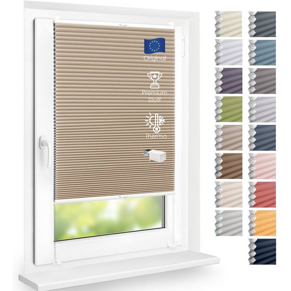 DomDeco Wabenplissee Thermo Plissee ohne Bohren - Hitzeschutz, Verdunkelung, verspannt, abdunkelnd, Klemmfix, stufenlos, kälteschutz, modernes Fensterplissee