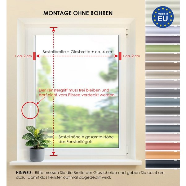 DomDeco Wabenplissee Thermo Plissee ohne Bohren - Hitzeschutz, Verdunkelung, verspannt, abdunkelnd, Klemmfix, stufenlos, kälteschutz, modernes Fensterplissee