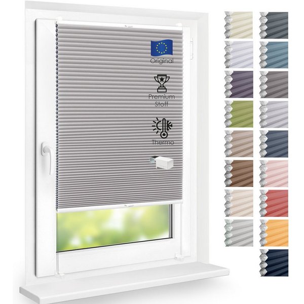 DomDeco Wabenplissee Thermo Plissee ohne Bohren - Hitzeschutz, Verdunkelung, verspannt, abdunkelnd, Klemmfix, stufenlos, kälteschutz, modernes Fensterplissee