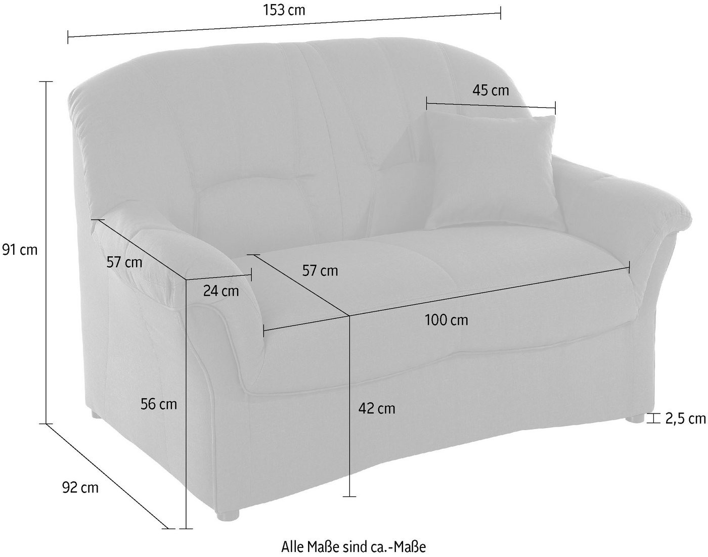 DOMO collection 2-Sitzer Bahia Couch, B/T: 153/92 cm, belastbar bis 140kg/ Sitz, mit Federkern, Microfaser MELROSE®, mocca – Bild 5 von 5