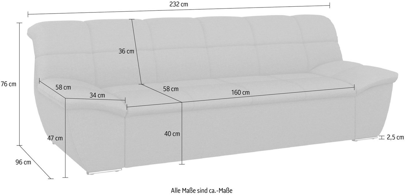 DOMO collection 3-Sitzer SPLASH Breite 232 cm, moderne Sitz- und Rückensteppung, komfortabel, flache Armlehnen zum Entspannen – Bild 4 von 5