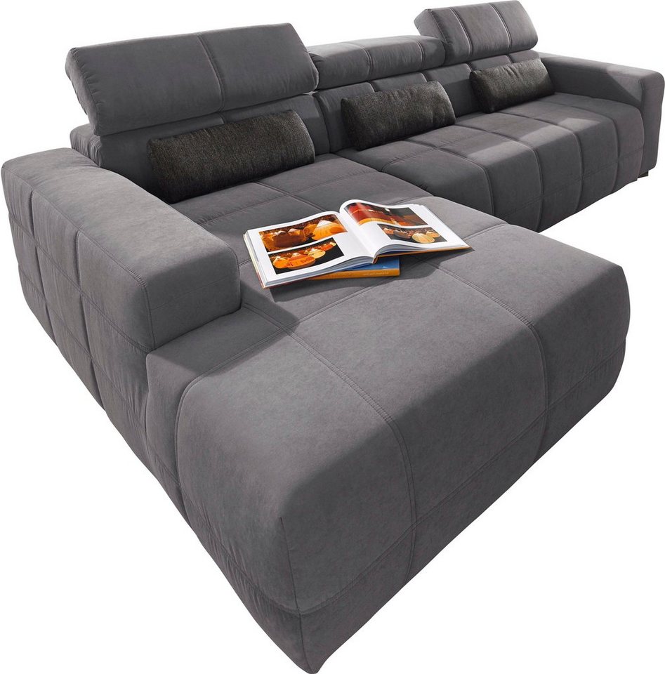DOMO collection Ecksofa BRANDON 289x177 cm, belastbar bis 140 kg/Sitz, L-Form, mit Sitztiefenverstellung, Luxus-Microfaser, dunkelgrau – Bild 2 von 5