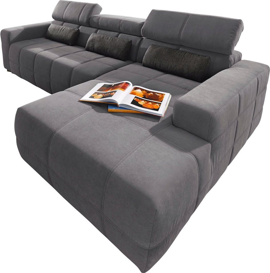 DOMO collection Ecksofa BRANDON 289x177x80 cm, whlw. mit Sitztiefenverstellung, L-Form, mit Sitztiefenverstellung, Luxus-Microfaser, dunkelgrau – Bild 2 von 5