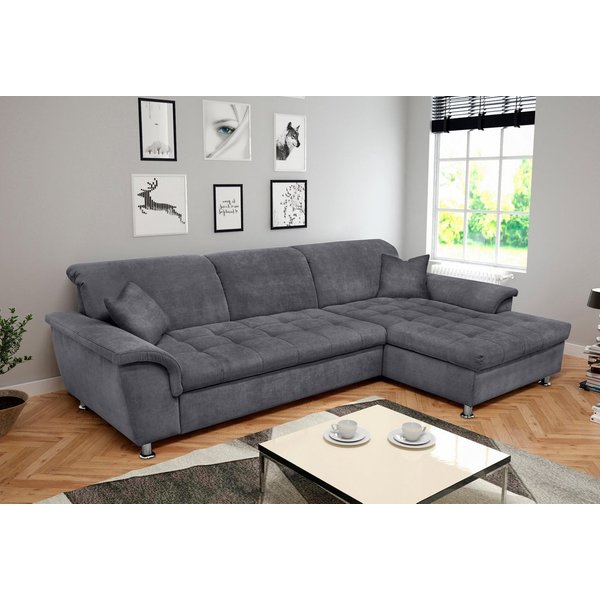 DOMO collection Ecksofa FRANZI 278x170x81 cm, Steppung im Sitzbereich, L-Form, ohne Funktion, Chenille, dunkelgrau