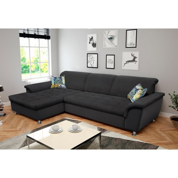 DOMO collection Ecksofa FRANZI 278x170x81 cm, Steppung im Sitzbereich, L-Form, mit Kopfteilverstellung, Flachgewebe, graphite