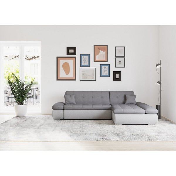 DOMO collection Ecksofa MORIC 300x172 cm, XXL-Sofa mit viel Platz, L-Form, auch in Cord, wahlweise mit Bettfunktion und Armteilverstellung, silber-grau