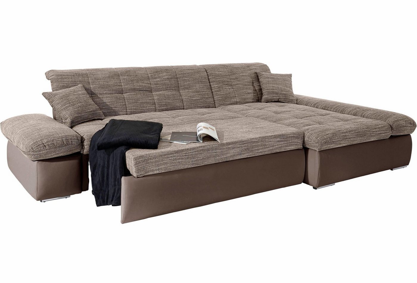 DOMO collection Ecksofa MORIC 300x172 cm, XXL-Sofa mit viel Platz, L-Form, auch in Cord, wahlweise mit Bettfunktion und Armteilverstellung, beige-braun – Bild 2 von 5