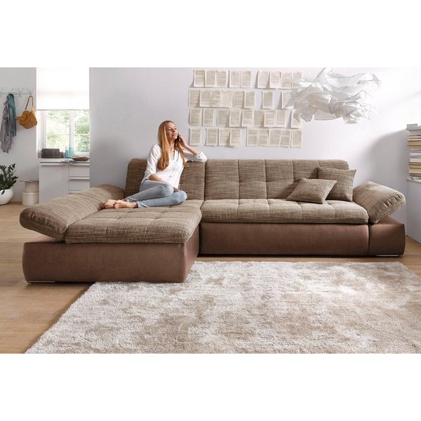 DOMO collection Ecksofa MORIC 300x172 cm, XXL-Sofa mit viel Platz, L-Form, auch in Cord, wahlweise mit Bettfunktion und Armteilverstellung, beige-braun