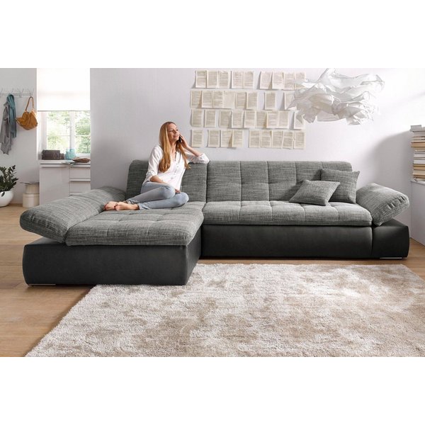 DOMO collection Ecksofa MORIC 300x172 cm, XXL-Sofa mit viel Platz, L-Form, auch in Cord, wahlweise mit Bettfunktion und Armteilverstellung, schwarz-weiß-grau