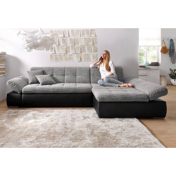 DOMO collection Ecksofa MORIC 300x172 cm, XXL-Sofa mit viel Platz, L-Form, auch in Cord, wahlweise mit Bettfunktion und Armteilverstellung, schwarz-weiß-grau