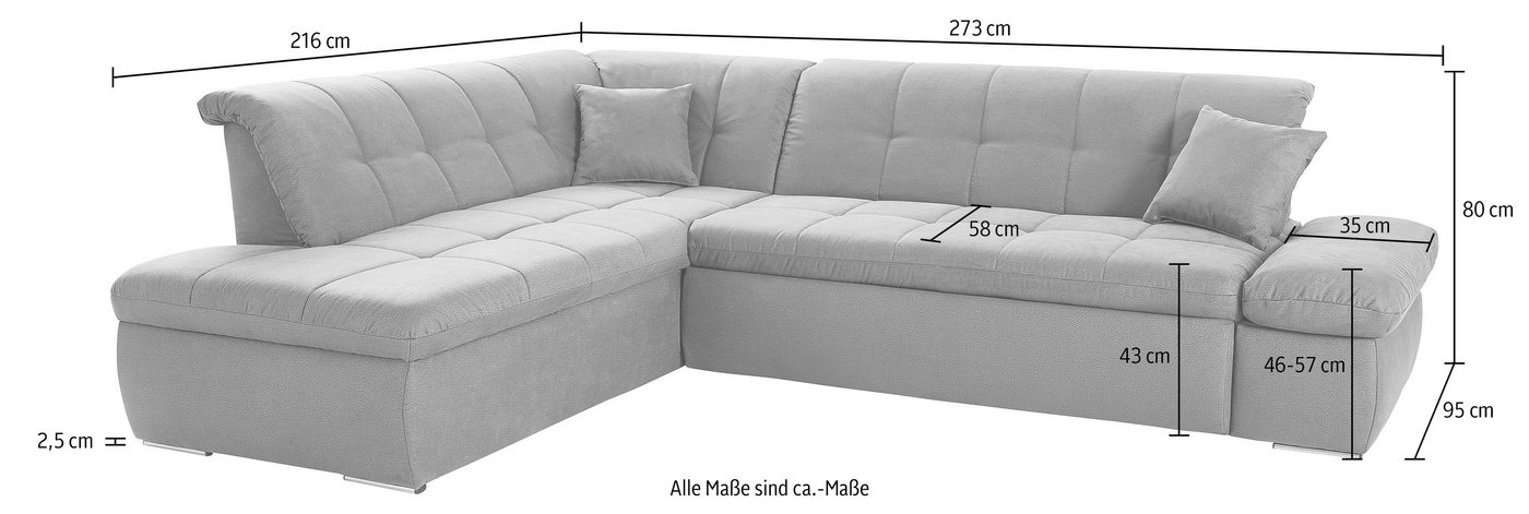 DOMO collection Ecksofa MORIC Massiv! - Belastbar bis 140 kgxSitz, hochwertig & komfortabel, XXL, L-Form, inkl. Zierkissen – Bild 5 von 5