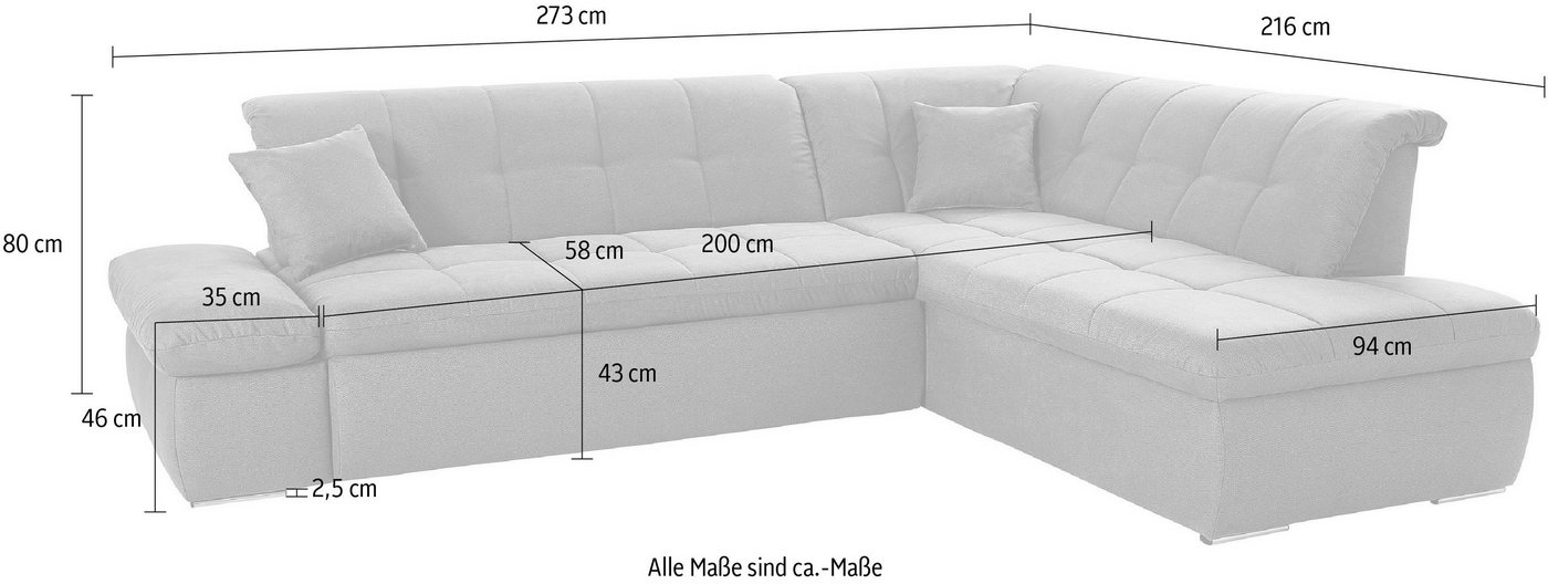 DOMO collection Ecksofa MORIC Massiv! - Belastbar bis 140 kgxSitz, hochwertig & komfortabel, XXL, L-Form, inkl. Zierkissen – Bild 5 von 5
