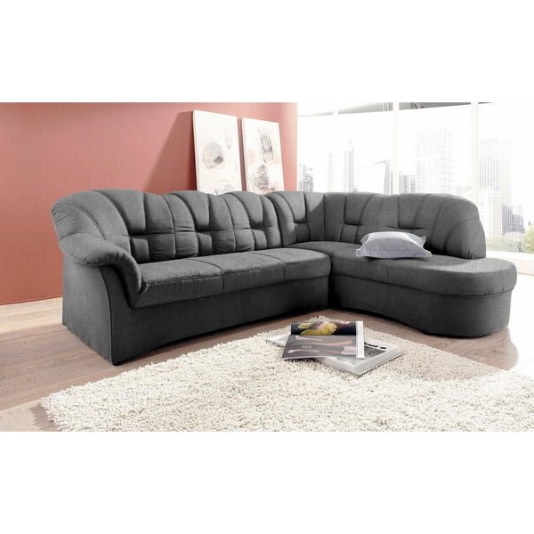 DOMO collection Ecksofa Papenburg, zeitlose Rückensteppung, elegante Armlehne, L-Form, mit Ottomane, wahlweise mit Bettfunktion