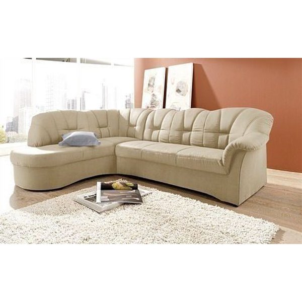 DOMO collection Ecksofa Papenburg, zeitlose Rückensteppung, elegante Armlehne, L-Form, mit Ottomane, wahlweise mit Bettfunktion