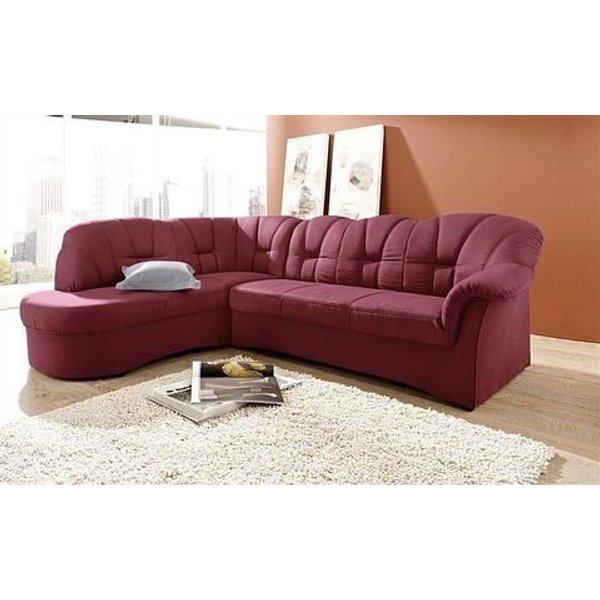 DOMO collection Ecksofa Papenburg, zeitlose Rückensteppung, elegante Armlehne, L-Form, mit Ottomane, wahlweise mit Bettfunktion