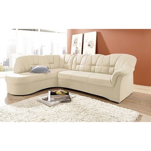 DOMO collection Ecksofa Papenburg, zeitlose Rückensteppung, elegante Armlehne, L-Form, mit Ottomane, wahlweise mit Bettfunktion