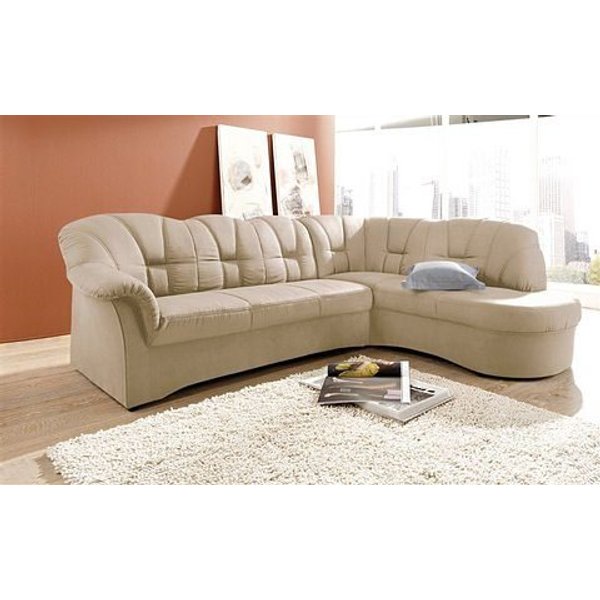 DOMO collection Ecksofa Papenburg, zeitlose Rückensteppung, elegante Armlehne, L-Form, mit Ottomane, wahlweise mit Bettfunktion