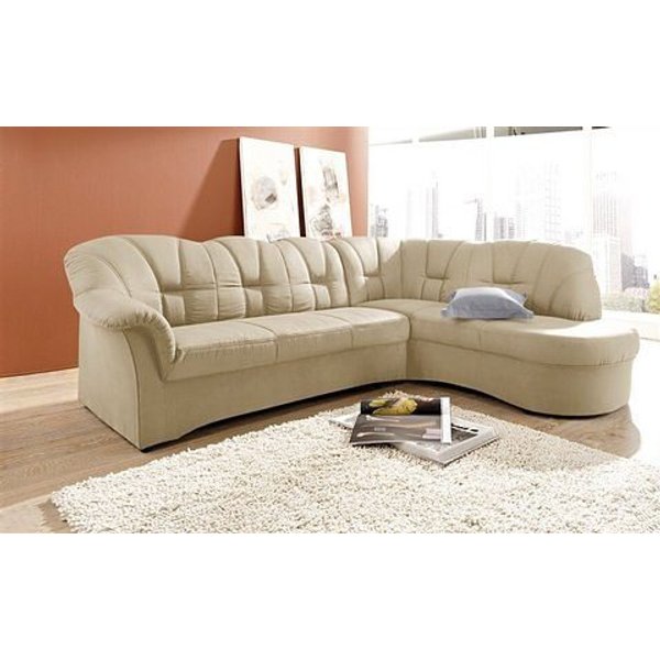 DOMO collection Ecksofa Papenburg, zeitlose Rückensteppung, elegante Armlehne, L-Form, mit Ottomane, wahlweise mit Bettfunktion