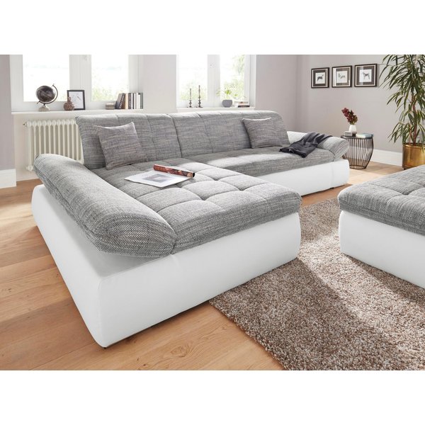 DOMO collection Ecksofa PB MORIC wahlweise mit Bettfunktion + Armteilverstellung, L-Form, im XXL-Format, B/T/H:300/172/80 cm, feine Steppung