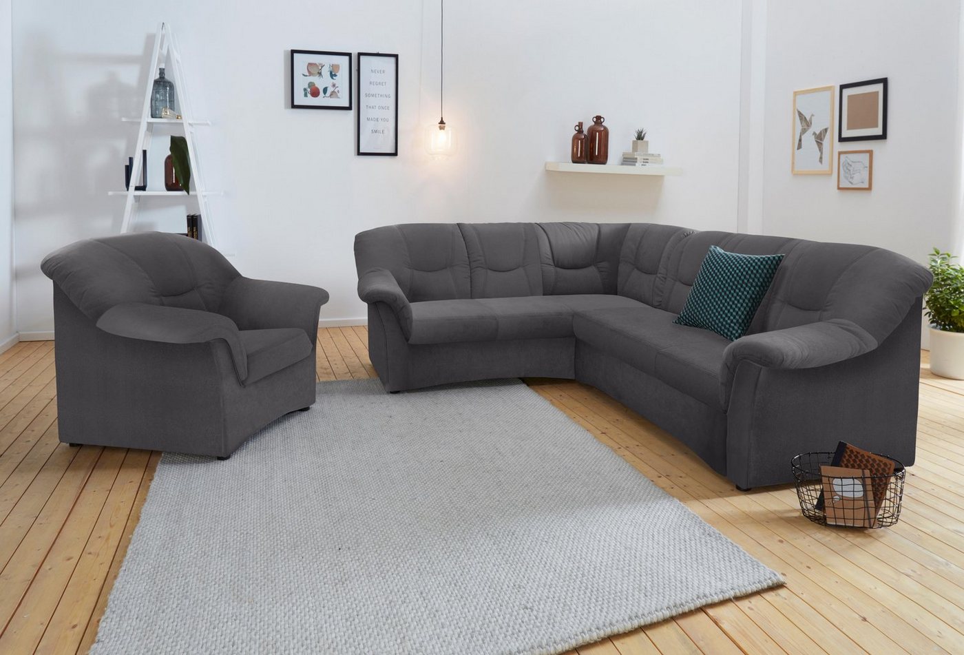 DOMO collection Ecksofa SARAFINA 240x190 cm, auch mit Federkern für mehr Sitzkomfort!, whlw. mit Bettfunktion, elegantes Design, L-Form – Bild 3 von 5