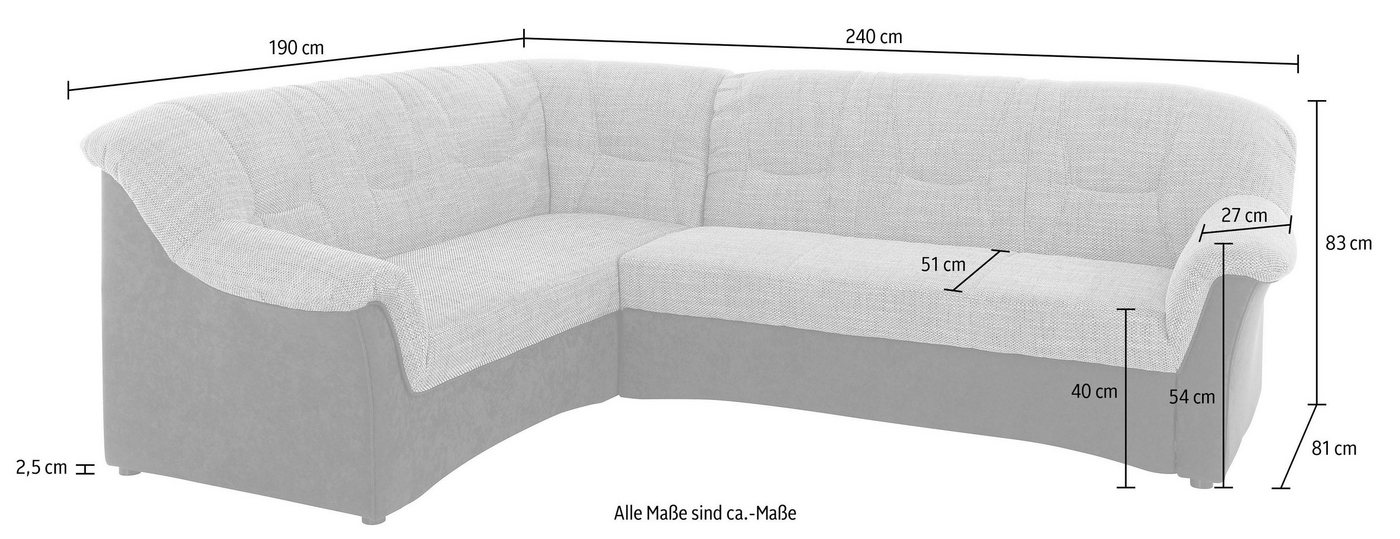 DOMO collection Ecksofa SARAFINA 240x190 cm, auch mit Federkern für mehr Sitzkomfort!, whlw. mit Bettfunktion, elegantes Design, L-Form – Bild 5 von 5