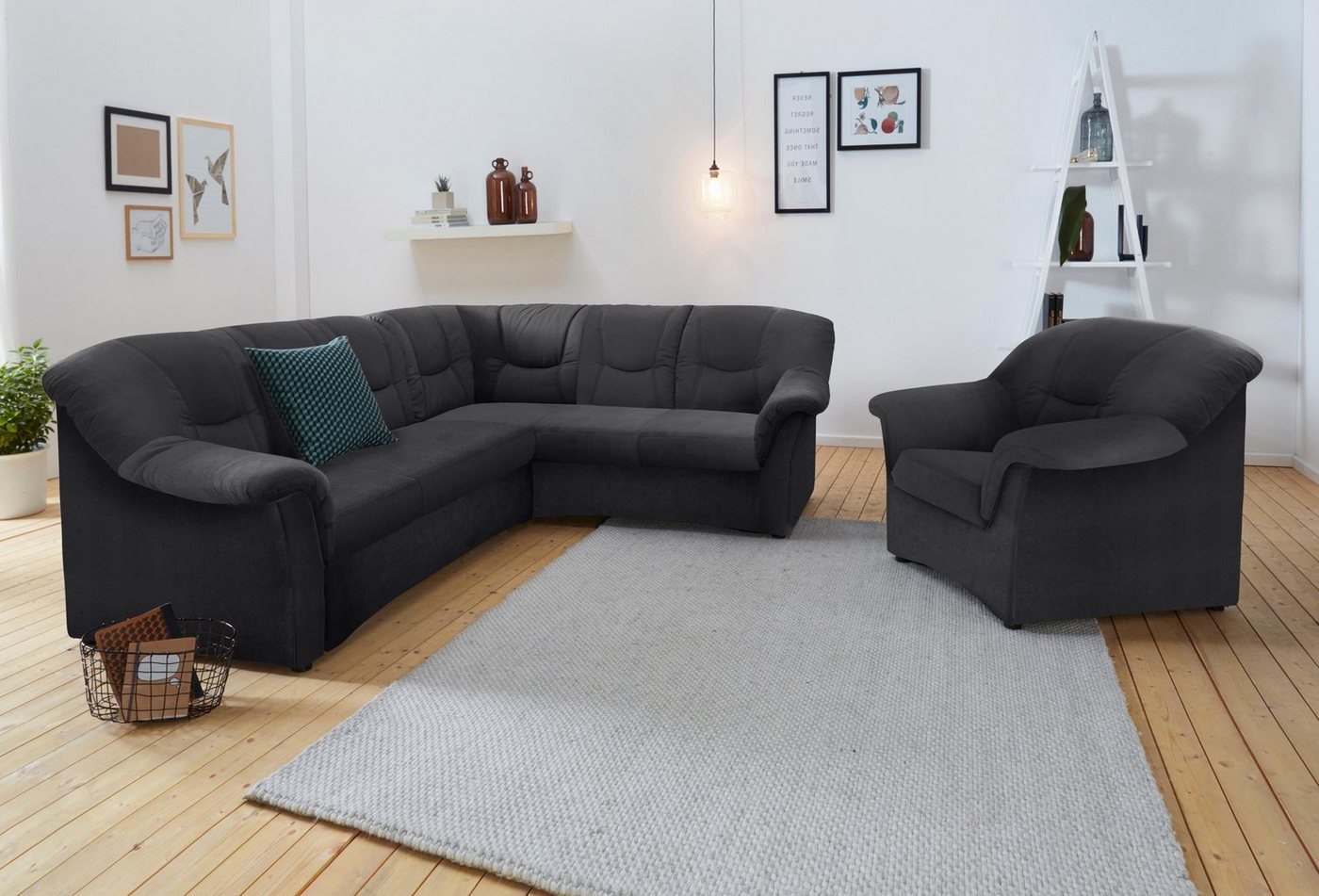 DOMO collection Ecksofa SARAFINA 240x190 cm, auch mit Federkern für mehr Sitzkomfort!, whlw. mit Bettfunktion, elegantes Design, L-Form – Bild 3 von 5