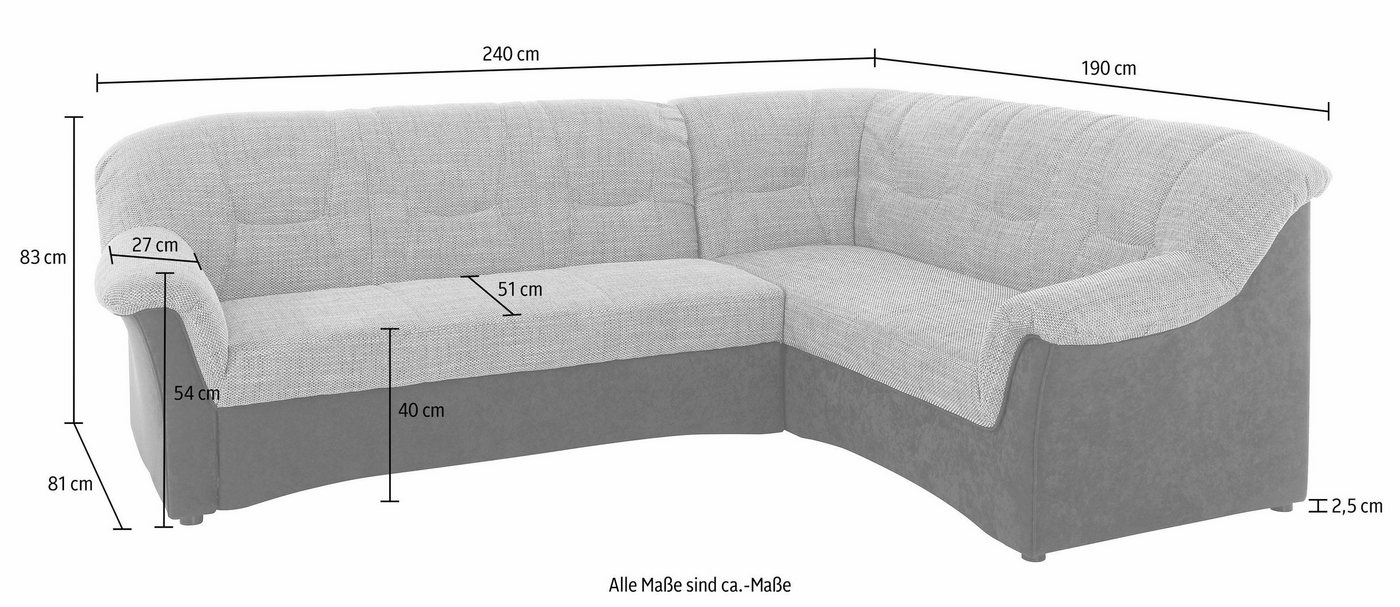 DOMO collection Ecksofa SARAFINA 240x190 cm, auch mit Federkern für mehr Sitzkomfort!, whlw. mit Bettfunktion, elegantes Design, L-Form – Bild 5 von 5