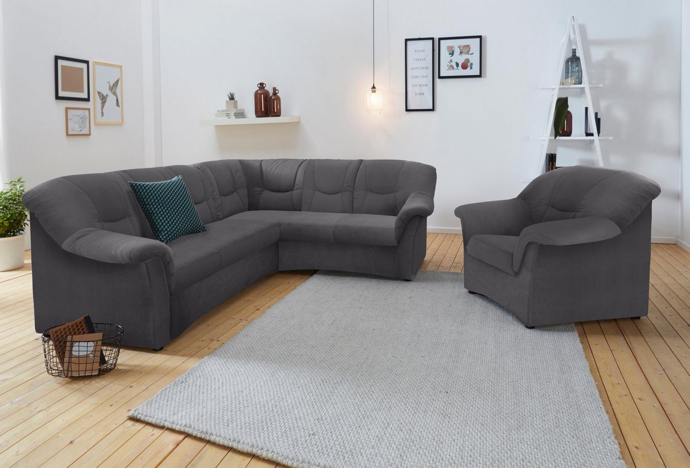 DOMO collection Ecksofa SARAFINA 240x190 cm, auch mit Federkern für mehr Sitzkomfort!, whlw. mit Bettfunktion, elegantes Design, L-Form – Bild 3 von 5