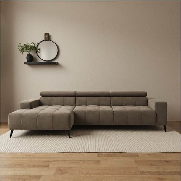 DOMO collection Ecksofa Trento L-Form, mit Kufenfuß oder Einzelfuß, whlw. verstellbare Kopfteile, passend für gängige Saugroboter