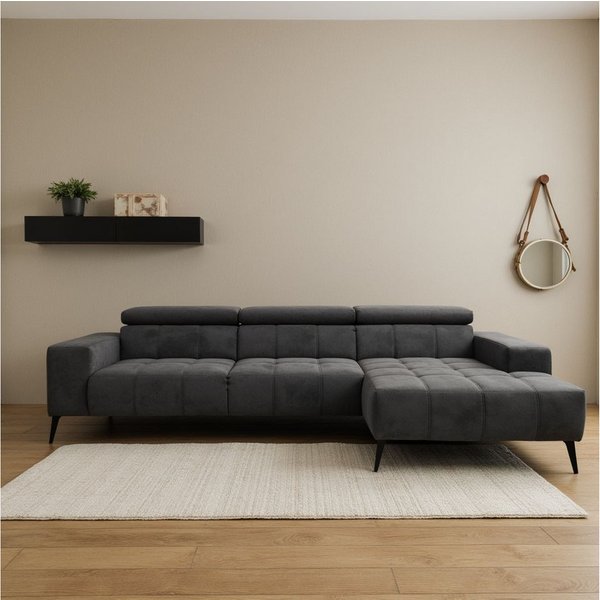 DOMO collection Ecksofa Trento L-Form, mit Kufenfuß oder Einzelfuß, whlw. verstellbare Kopfteile, passend für gängige Saugroboter