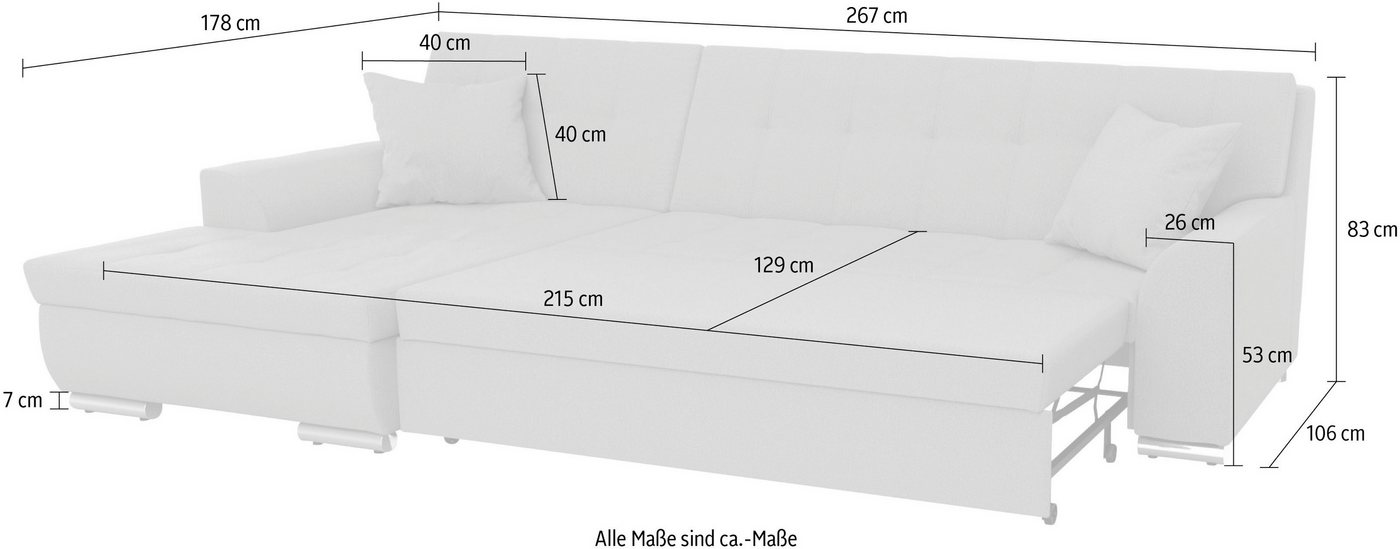 DOMO collection Ecksofa TREVISO viele Bezüge, auch in Cord, L-Form, 267x178 cm, mit Bettfunktion, inkl. Zierkissen, Unser Dauertiefpreis – Bild 5 von 5