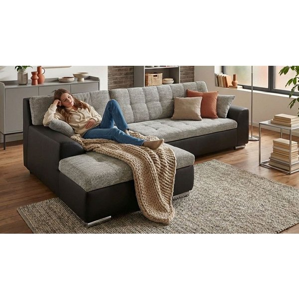 DOMO collection Ecksofa TREVISO viele Bezüge, auch in Cord, L-Form, 267x178 cm, wahlw. mit Bettfunktion, inkl. Zierkissen, Unser Dauertiefpreis