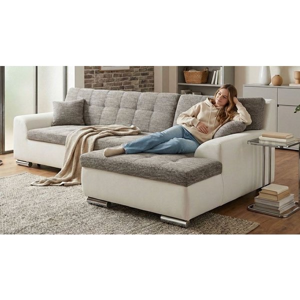 DOMO collection Ecksofa TREVISO viele Bezüge, auch in Cord, L-Form, 267x178 cm, wahlw. mit Bettfunktion, inkl. Zierkissen, Unser Dauertiefpreis