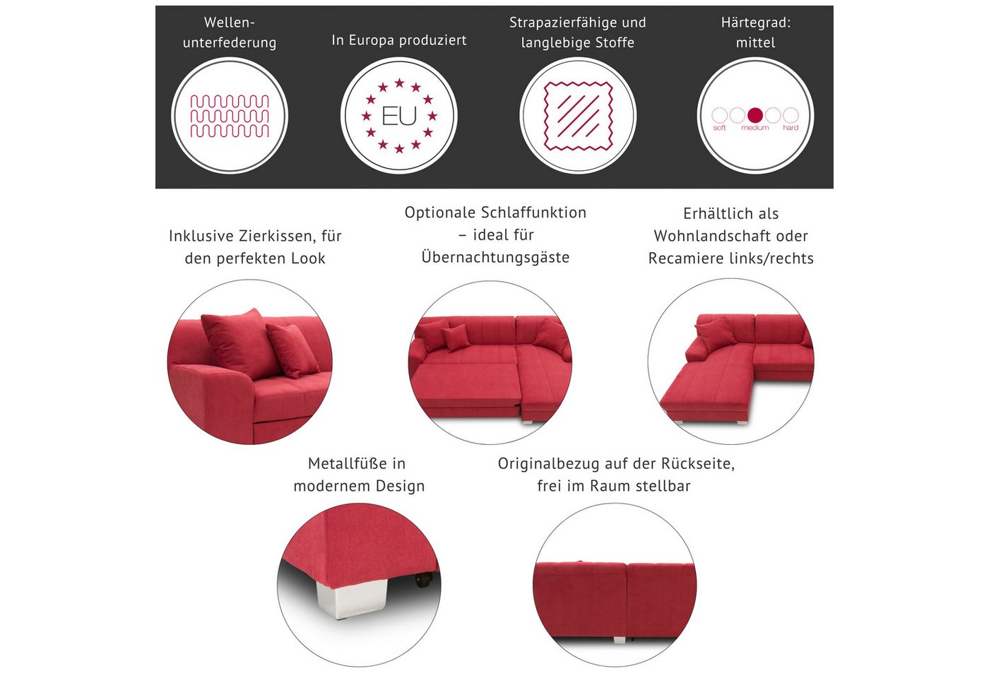 DOMO collection Ecksofa TURAH 239x152 cm, inkl. Zierkissen, moderne Steppung, mit Bettfunktion, Schlafsofa, Unser Dauertiefpreis – Bild 3 von 5