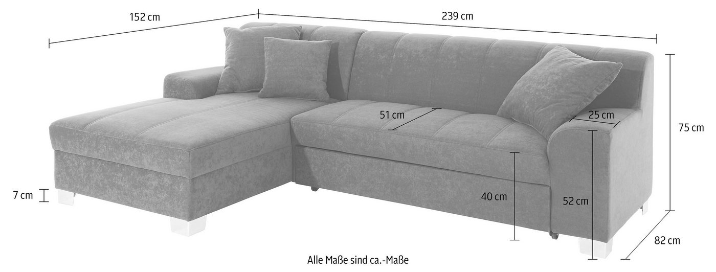 DOMO collection Ecksofa TURAH 239x152 cm, inkl. Zierkissen, moderne Steppung, mit Bettfunktion, Schlafsofa, Unser Dauertiefpreis – Bild 5 von 5