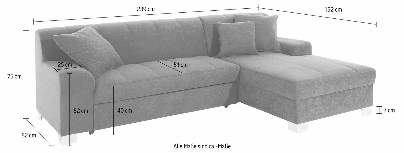 DOMO collection Ecksofa TURAH 239x152 cm, inkl. Zierkissen, moderne Steppung, mit Bettfunktion, Schlafsofa, Unser Dauertiefpreis – Bild 5 von 5