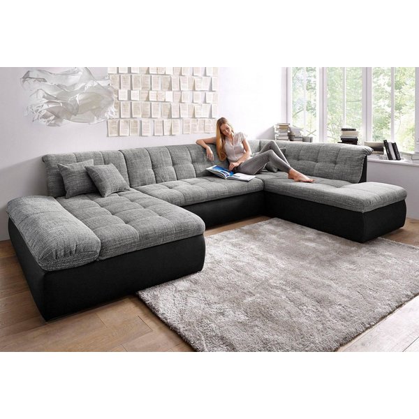 DOMO collection Wohnlandschaft MORIC 353x216x80 cm, mit viel Platz, U-Form, auch in Cord, im XXL-Format, wahlweise mit Bettfunktion und Armlehnenverstellung