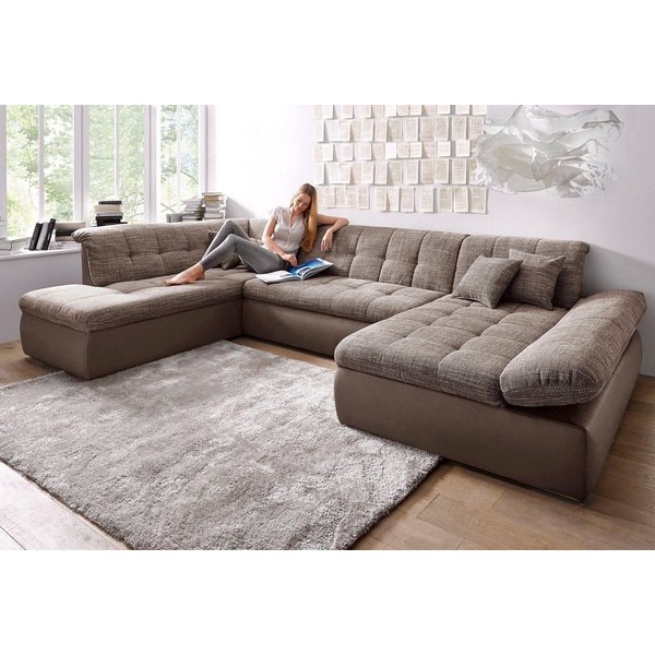 DOMO collection Wohnlandschaft MORIC 353x216x80 cm, mit viel Platz, U-Form, auch in Cord, im XXL-Format, wahlweise mit Bettfunktion und Armlehnenverstellung
